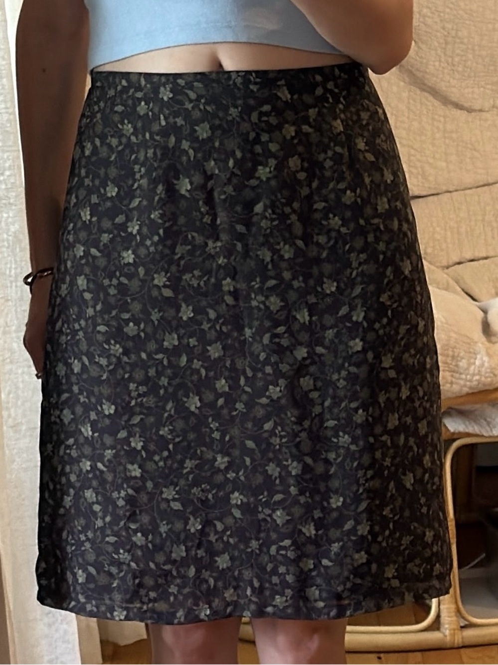 Old Navy Brown Midi Skirt with Light Green Floral Print